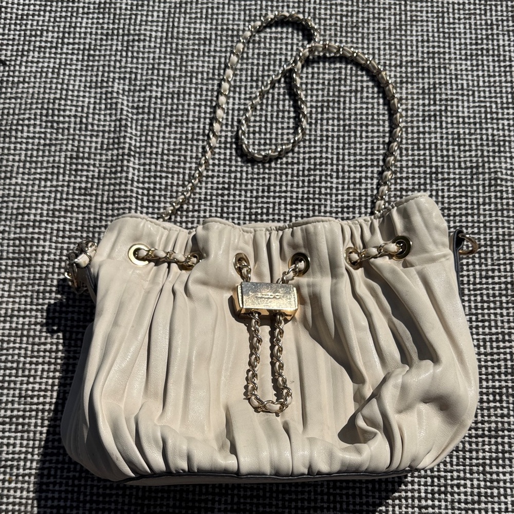 Aldo Cream Pleated Shoulder Bag with Gold Chain